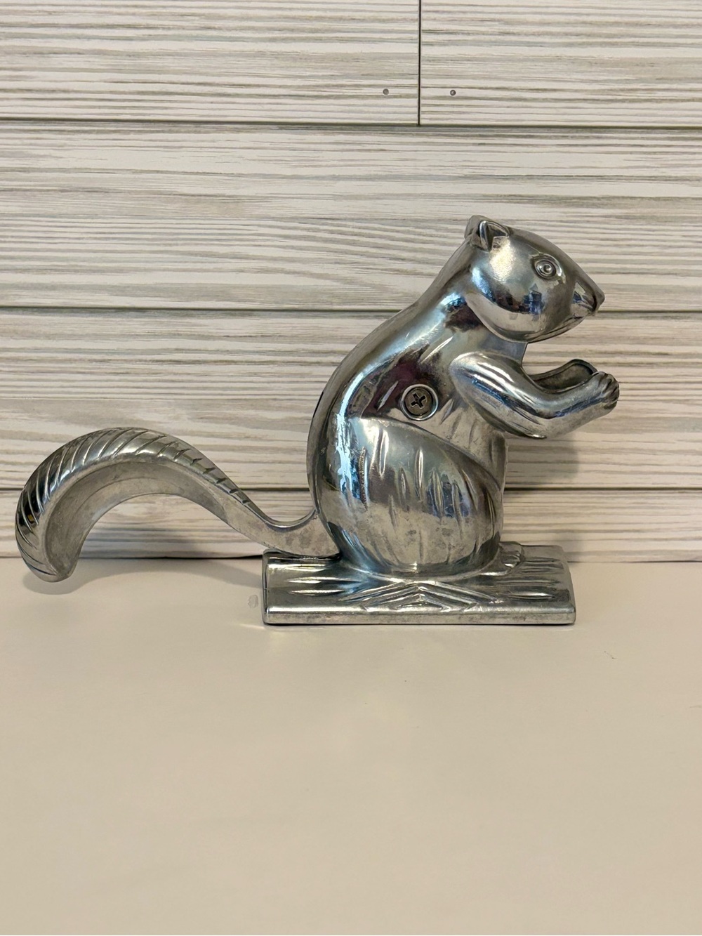 Vintage Silver Metal Squirrel Nutcracker Mechanical Animal Woodland Cabin Decor